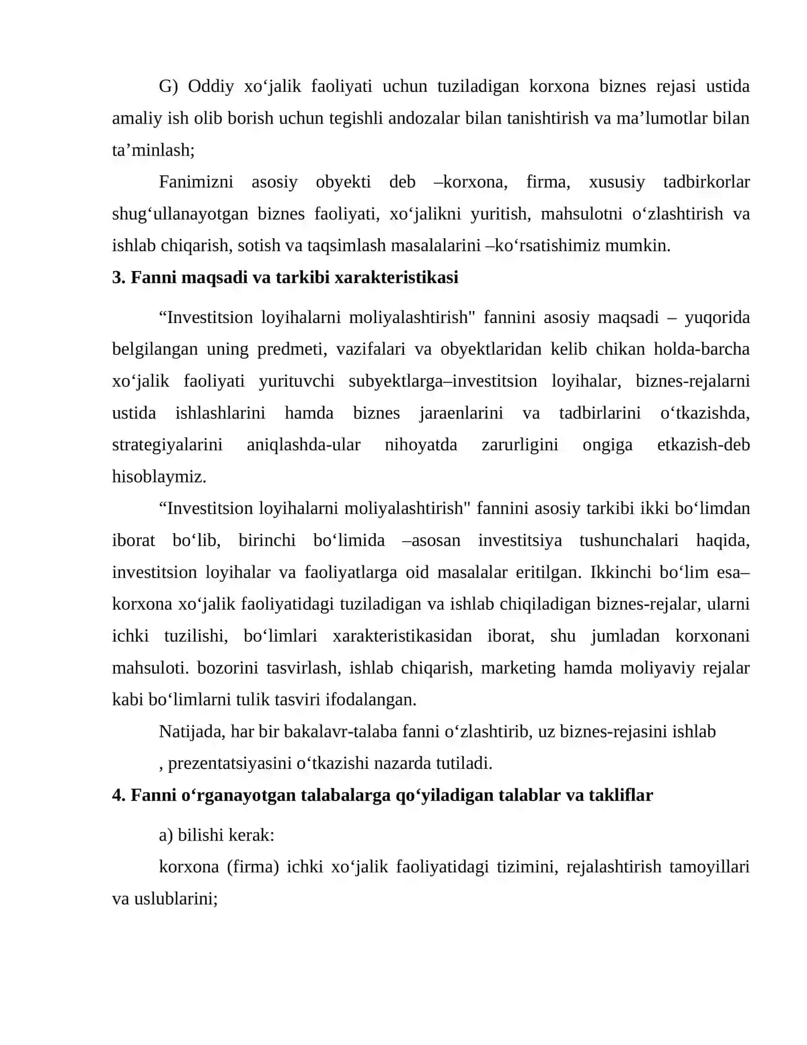 Investitsion loyihalarni moliyalashtirish fanining predmeti, obyekti va vazifalari 4
