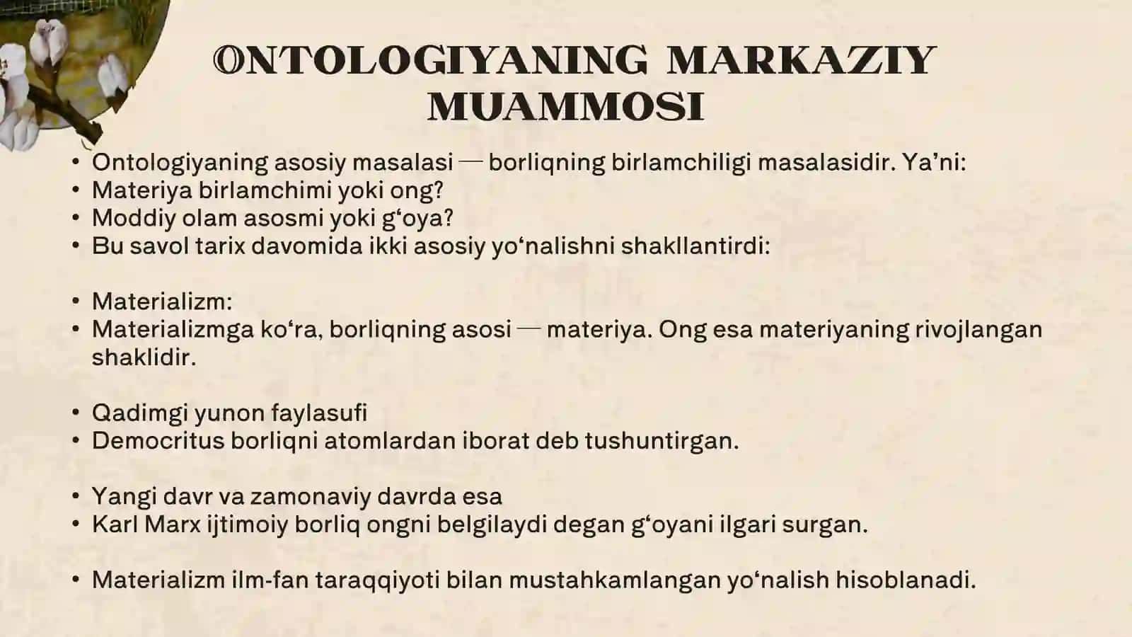 BORLIQ FALSAFASI (ONTOLOGIYA) 4