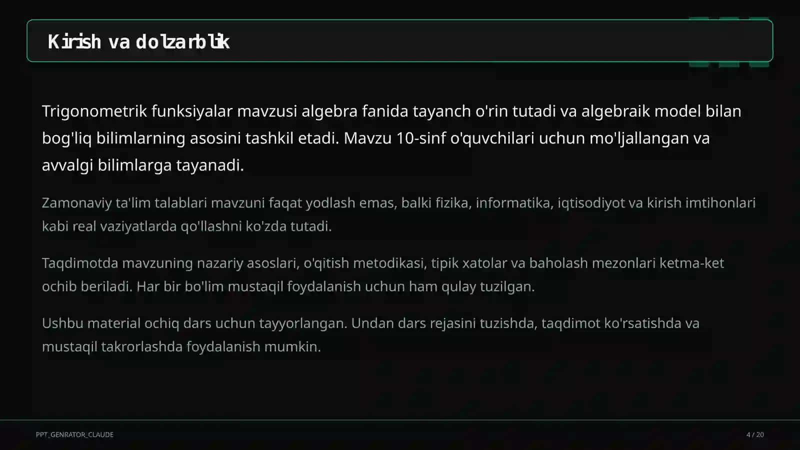 Trigonometrik funksiyalar (10-sinf) 4