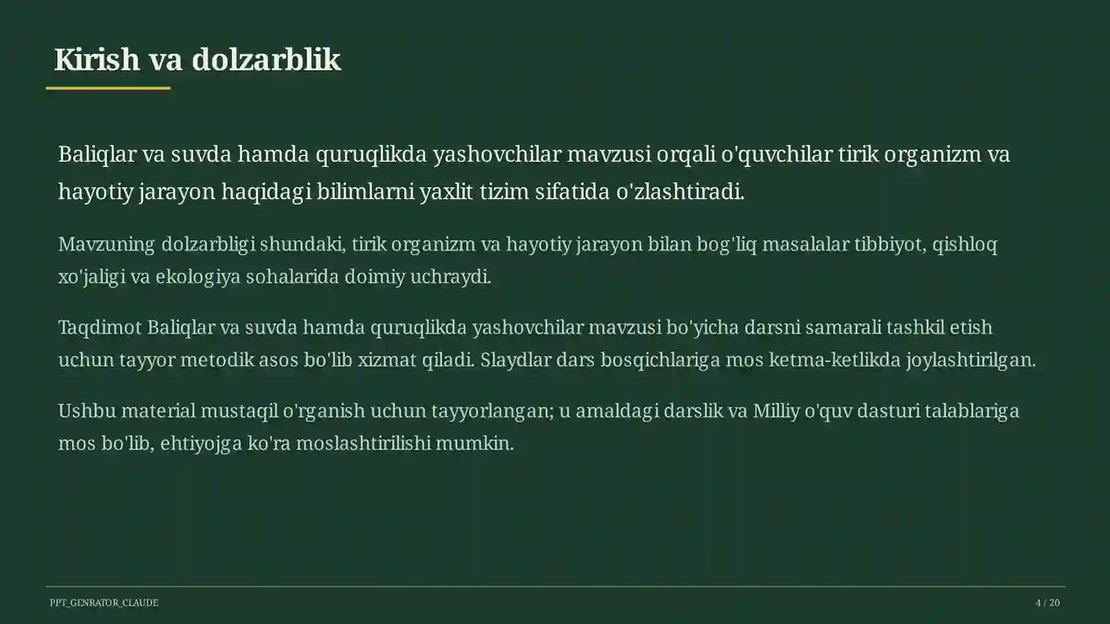 Baliqlar va suvda hamda quruqlikda yashovchilar (7-sinf) 4