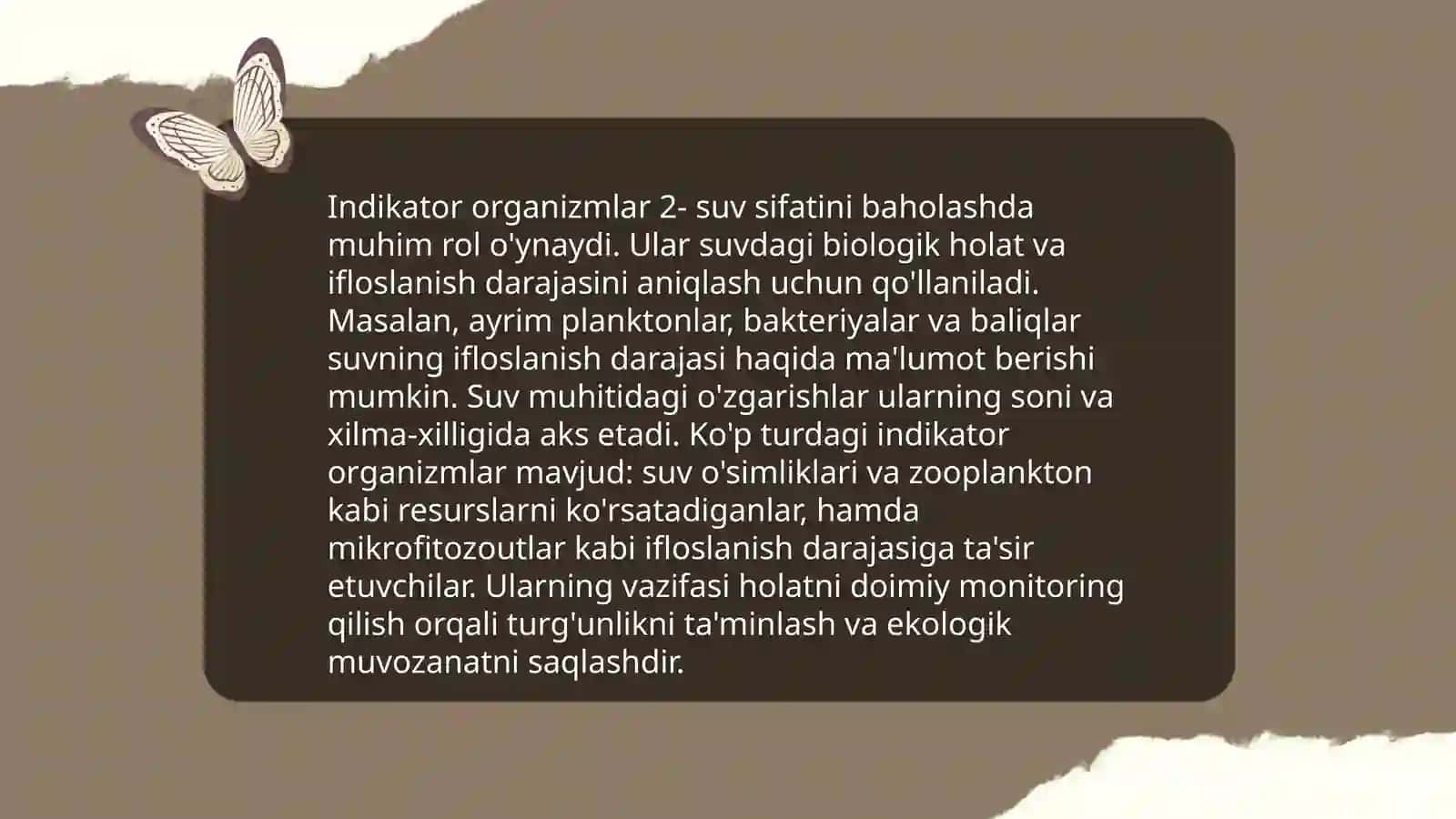 Indikator turlar va ularni suvni biologik tahlil qilish hamda suvni tozalashdagi ahamiyati 4
