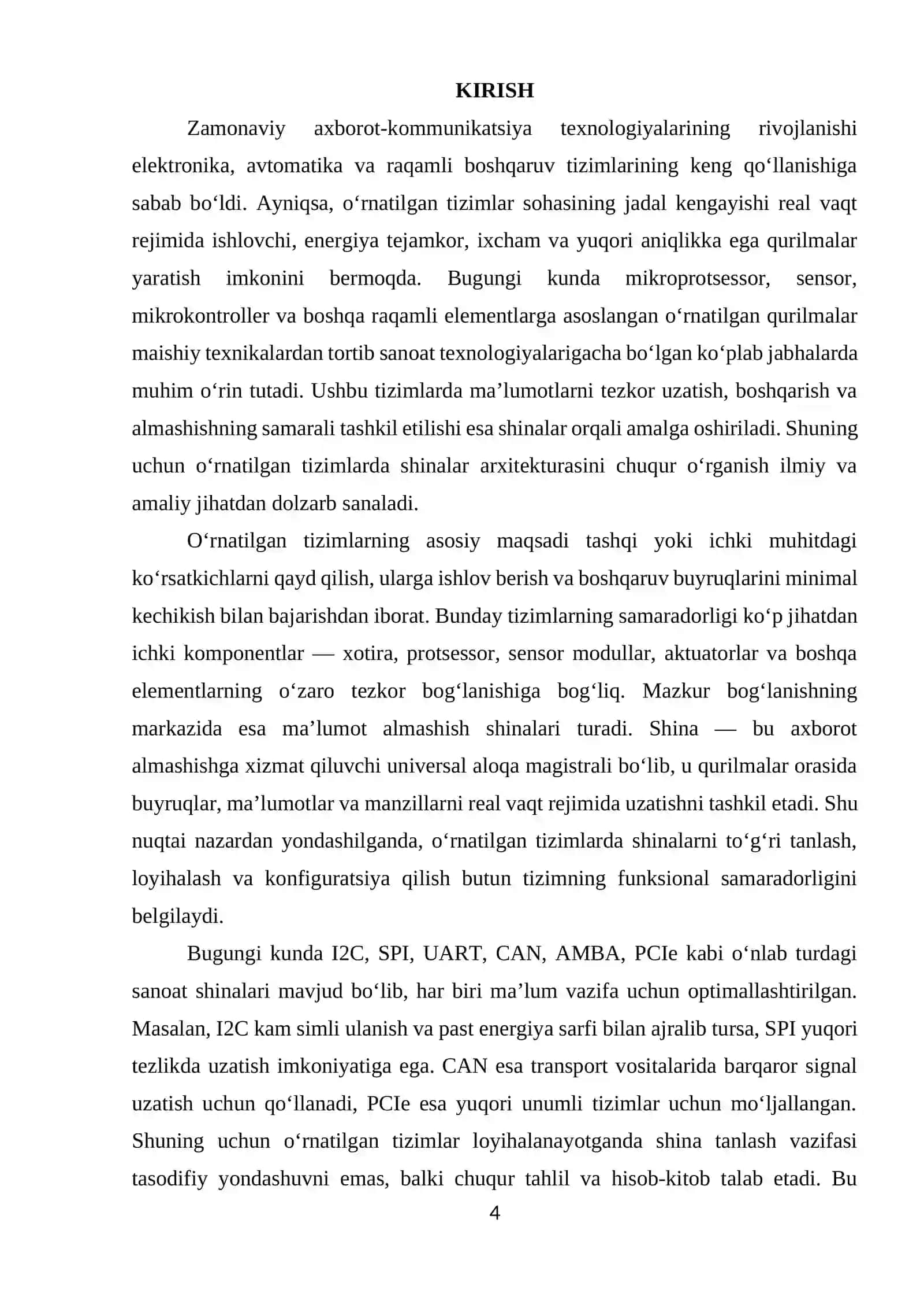 KURS ISHI: O'RNATILGAN TIZIMLARDA SHINALARNI TASHKIL ETILISHI 4