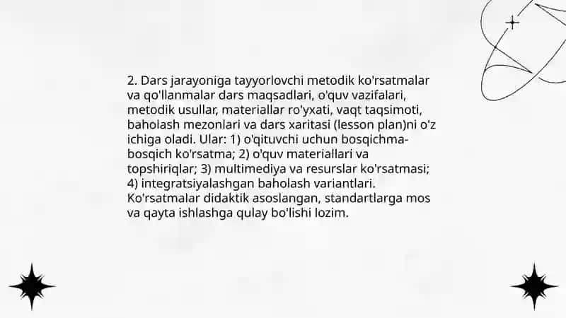 Dars jarayoniga tayyorgarlik ko'rish o'quv metodik axborot ta'minotni masalasi 4