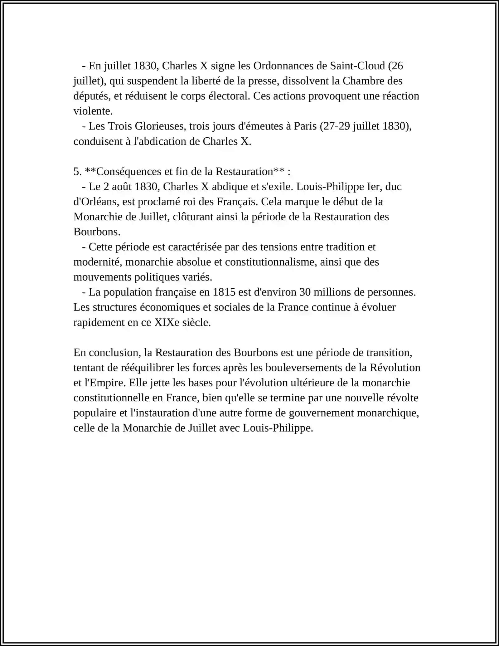 La restauration et la monarchie de Juillet. 14. La France et la V République 4
