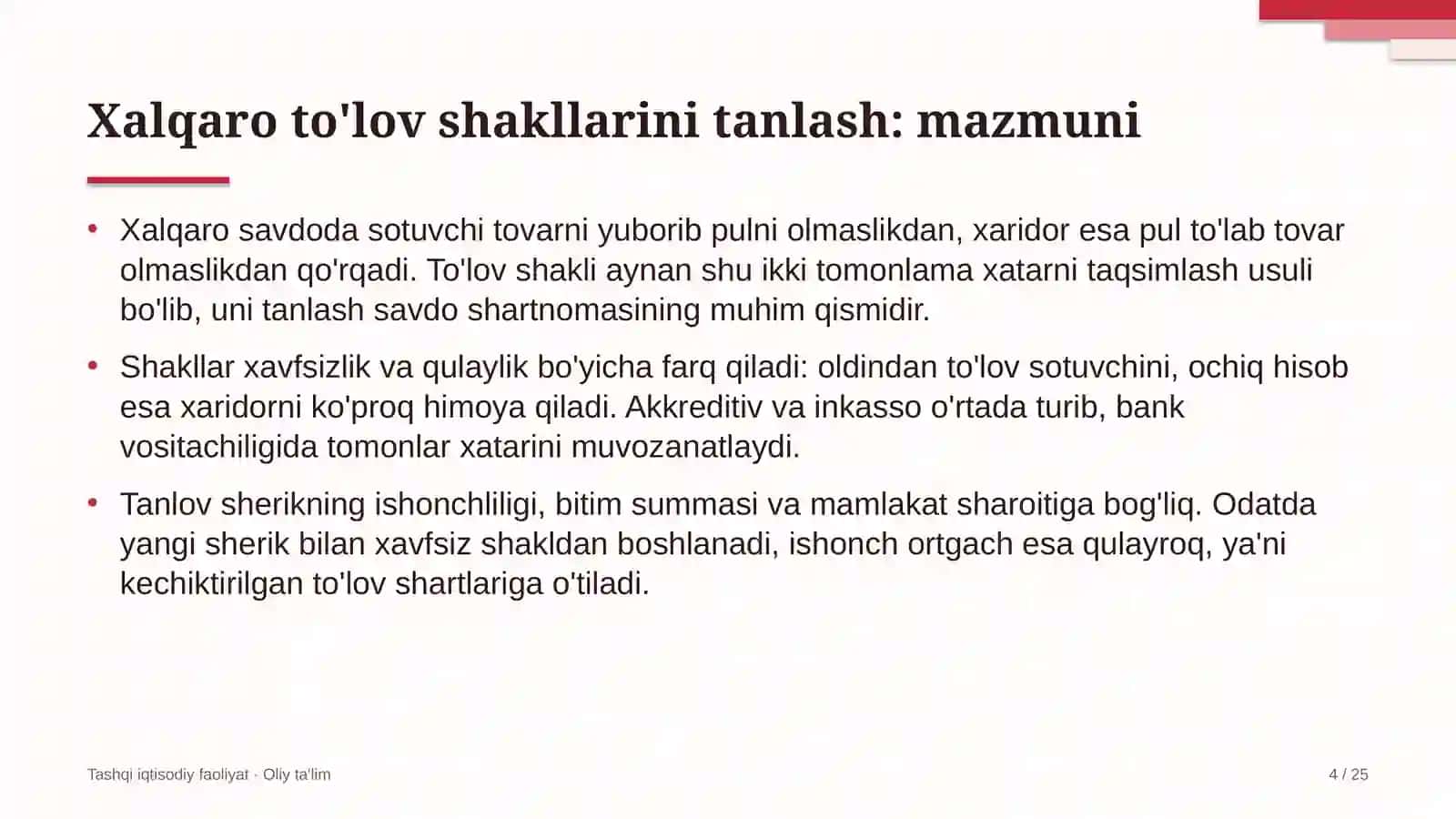 yakka tartibdagi uy joy qurilishida xalqaro to'lov shakllarini tanlash 7830 4