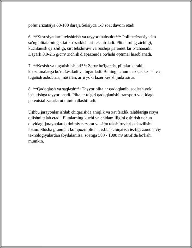 Shisha granulali kompozit plitkalar ishlash texnologiyasi 4