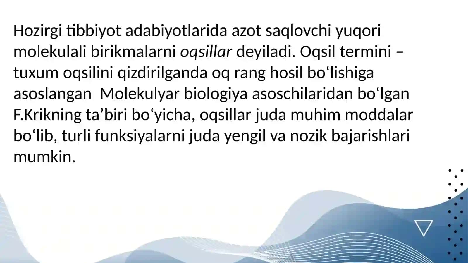 Tirik organizmlar hayotining asosi - oqsillar va aminokislotalar 4