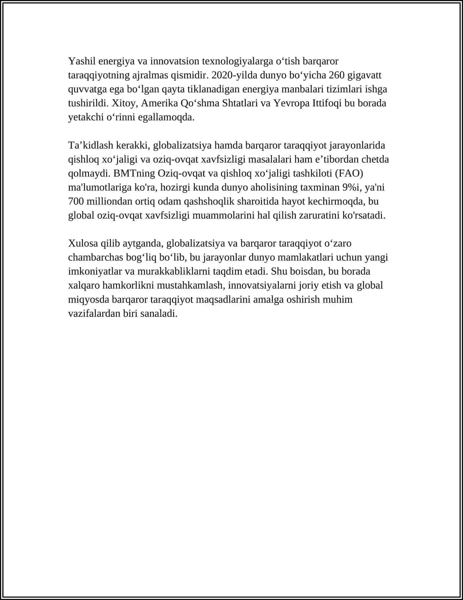 BARQAROR TARAQQIYOTNI TA'MINLASHDA GLOBALLASHUVNING IJOBIY VA SALBIY YOʻNALISHLARI 4