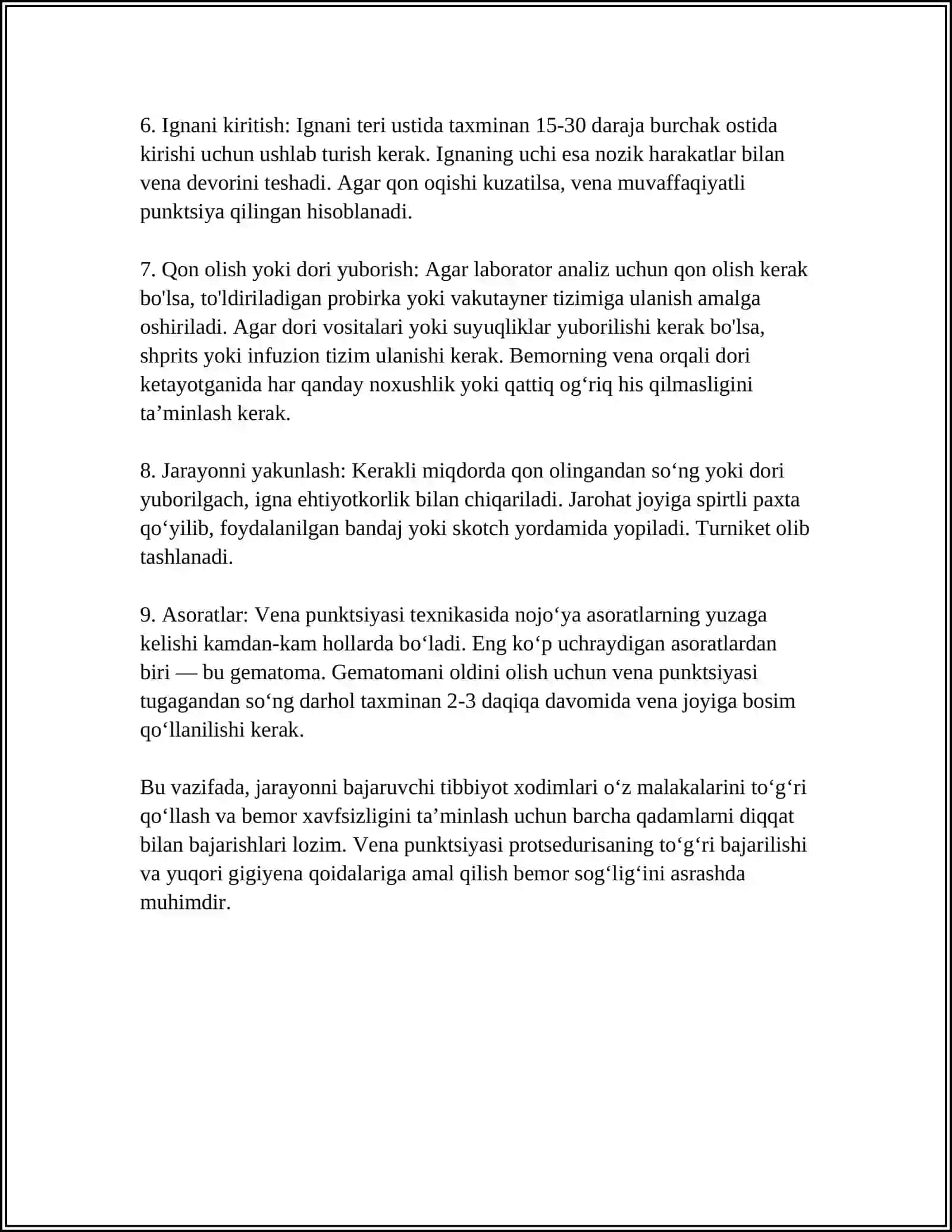 Vena punktsiyasi texnikasi 4