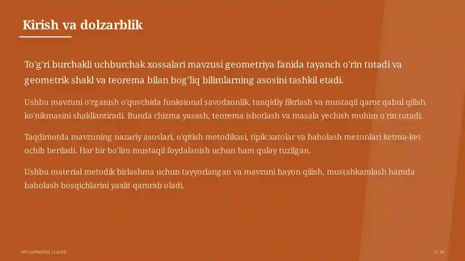 To'g'ri burchakli uchburchak xossalari (7-sinf) 4