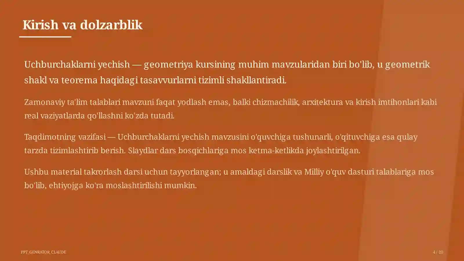 Uchburchaklarni yechish (9-sinf) 4