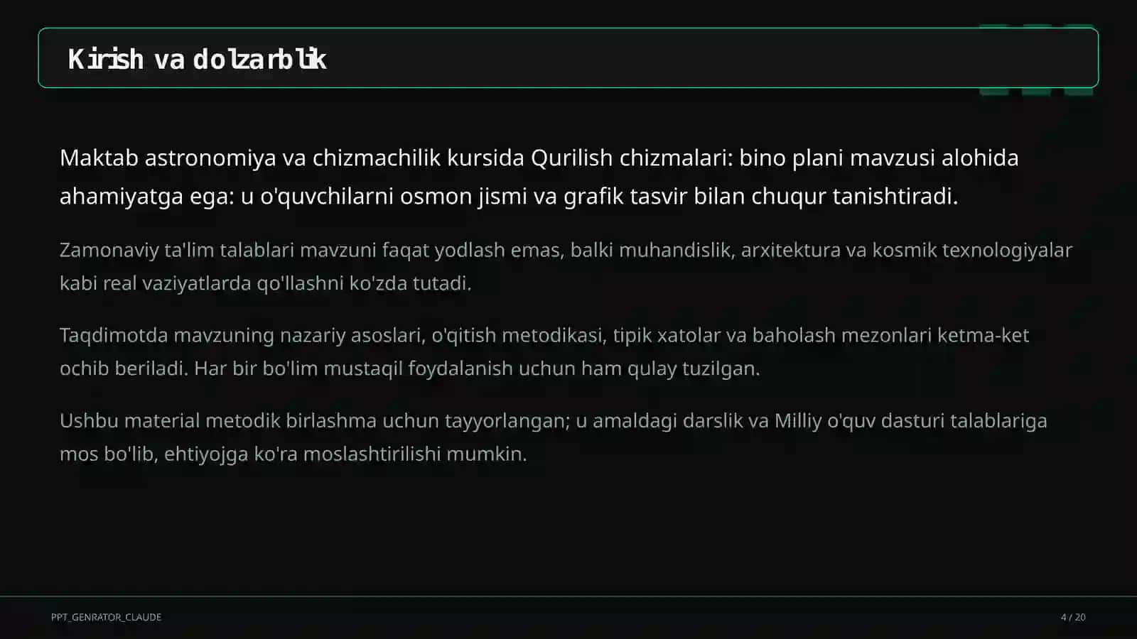 Qurilish chizmalari: bino plani (9-sinf) 4