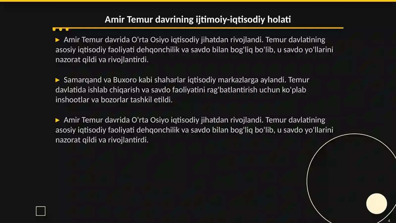 Amir Temur buyuk davlat arbobi mavzusidan 4