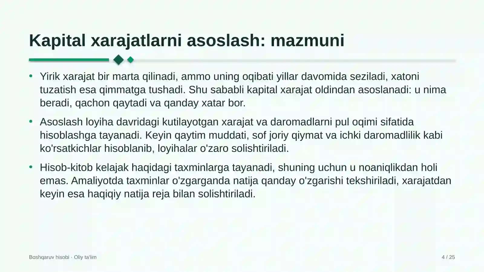 Bolalar turizmida kapital xarajatlarni asoslash 4