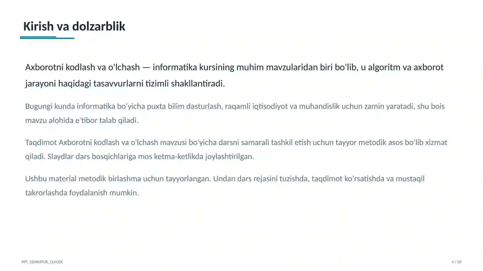 Axborotni kodlash va o'lchash (7-sinf) 4