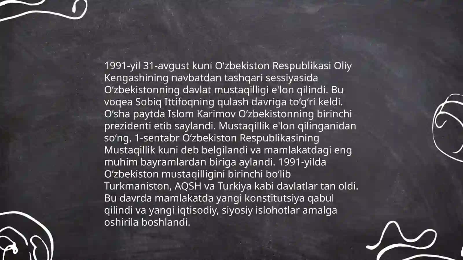 Islom Karimov o‘zbekiston ni birinchi prezidenti mustaqillik deklorasiyasi va uning tarixiy ahamiyati 4