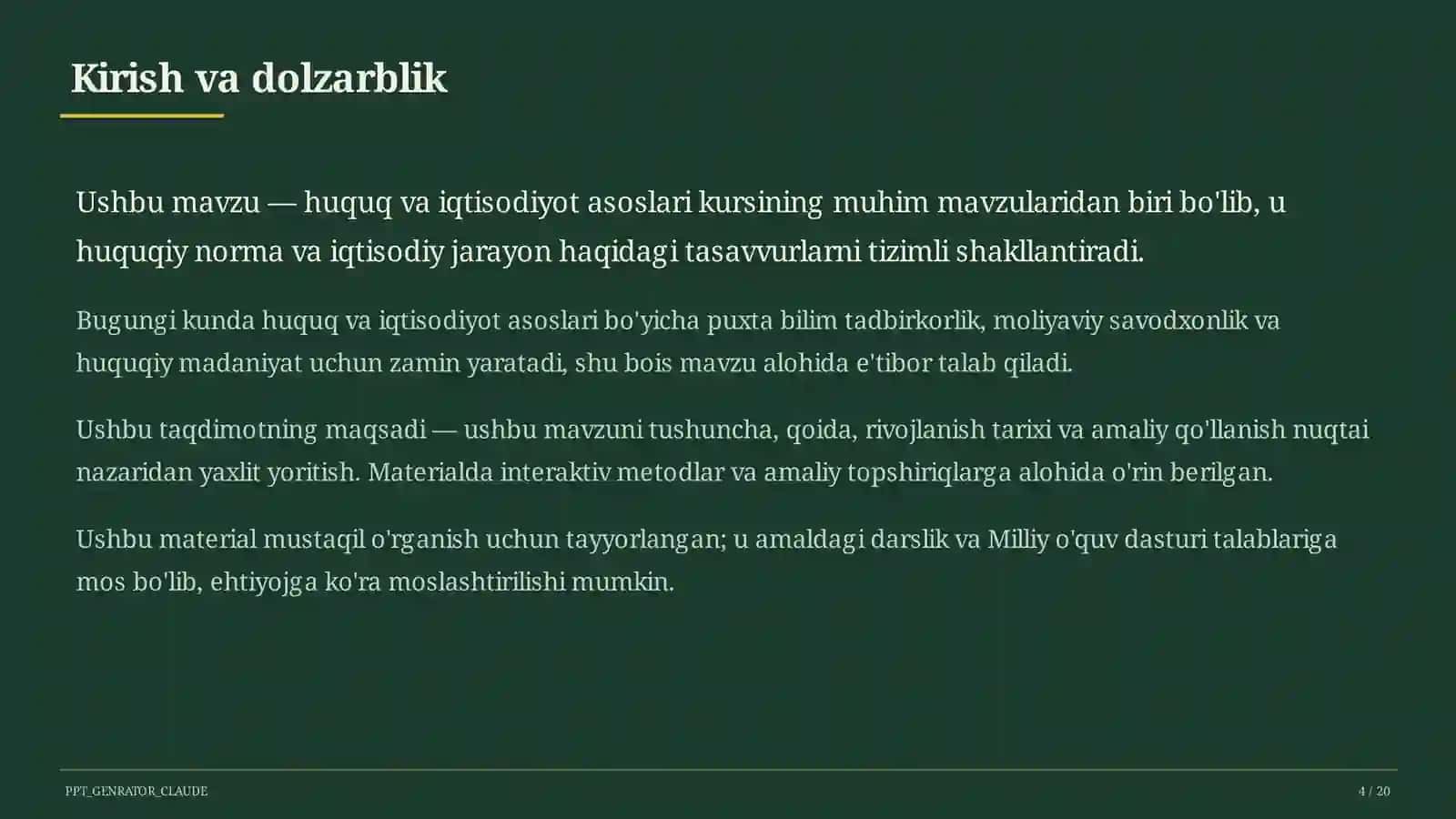 O'zbekiston Respublikasi Konstitutsiyasi: asosiy tamoyillar (9-sinf) 4