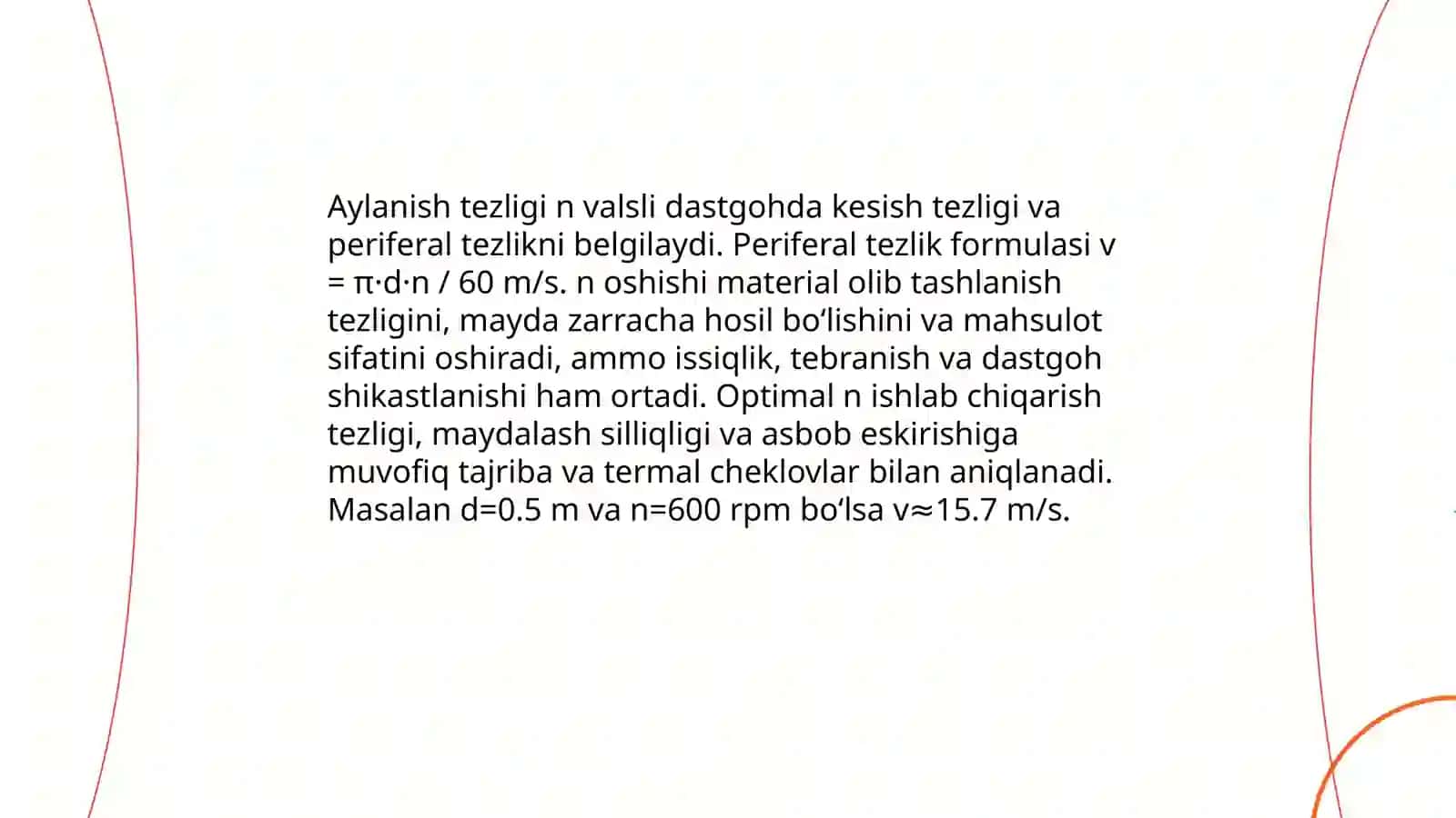 Sayqallash va un tortishdagi valli dastgohning texnologik parametrlari 4