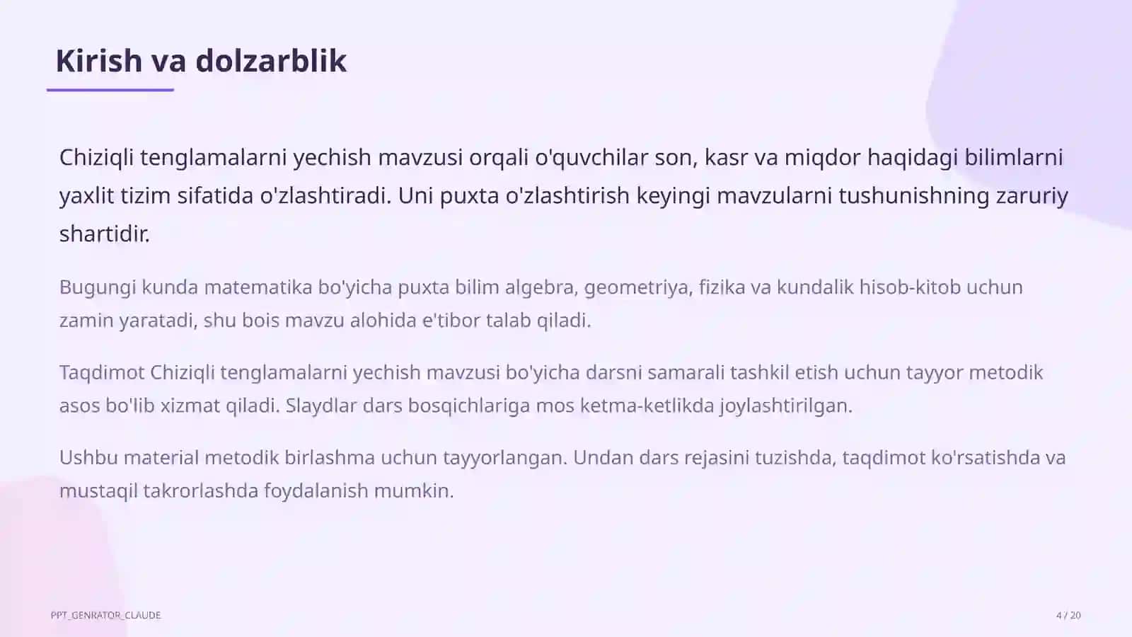 Chiziqli tenglamalarni yechish (6-sinf) 4