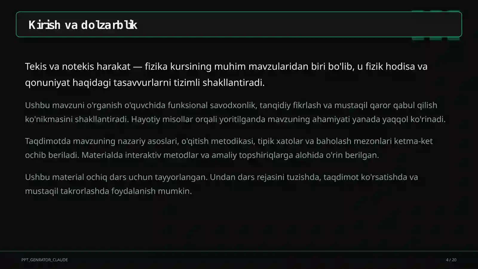 Tekis va notekis harakat (7-sinf) 4