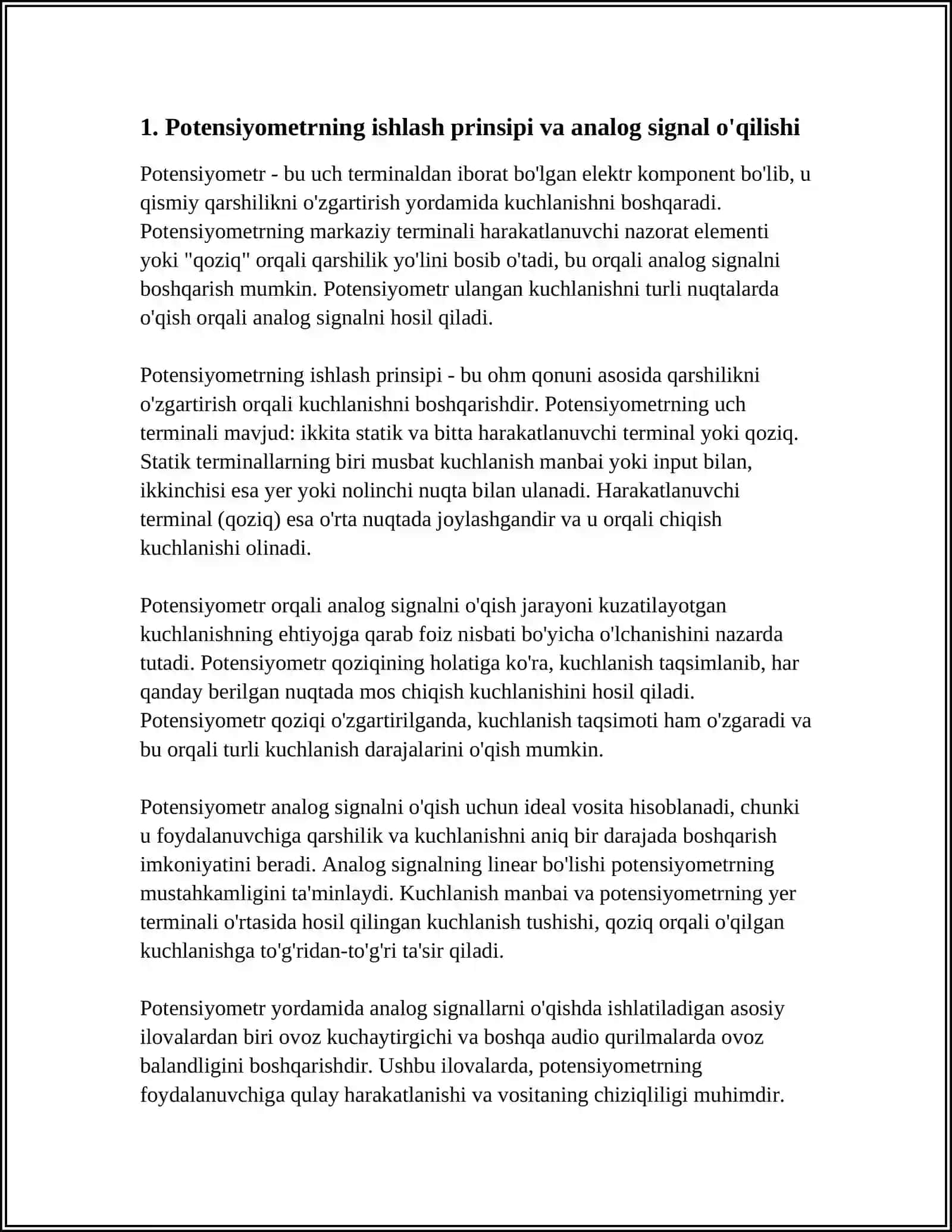 POTENSIOMETR YORDAMIDA ANALOG SIGNALLARNI O'QISH 4