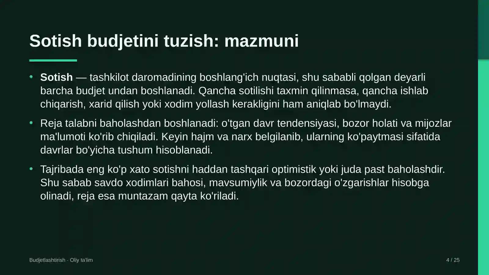 Fond birjasida sotish budjetini tuzish 4