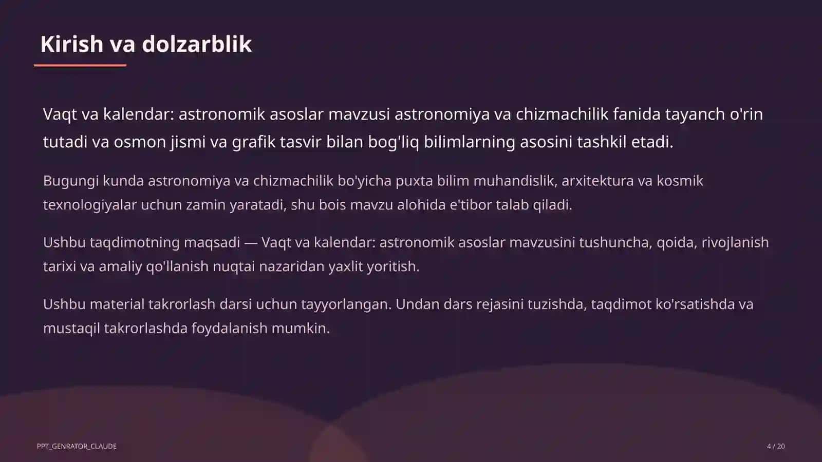 Vaqt va kalendar: astronomik asoslar (10-sinf) 4
