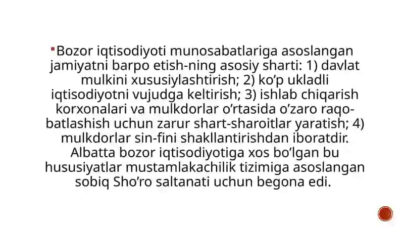 Oʻzbekistonda ko’p ukladli iqtisodiyotning va mulkdorlar sinfining shakllanishi 4