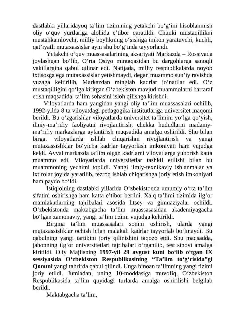 O‘ZBEKISTON RESPUBLIKASIDA ILM-FAN VA TA’LIM SOHASIDA AMALGA OSHIRILGAN ISLOHOTLAR 4
