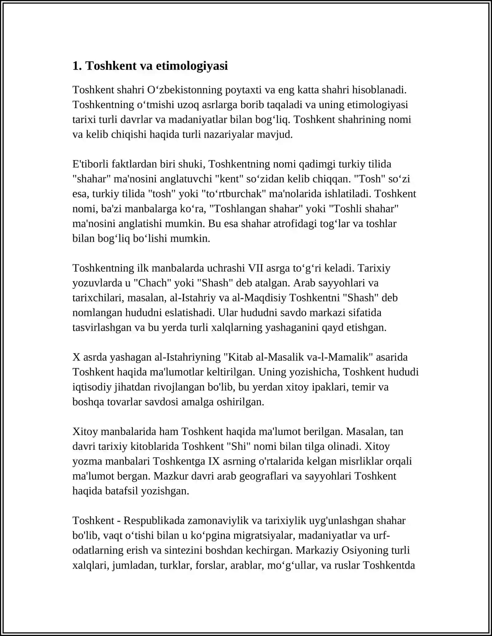 BOSHQA TILLARDAN OʻZLASHGAN TOPONIM VA GIDRONIMLARGA MISOL KELTIRISH VA ULARNING ETIMOLOGIYASINI IZOHLASH 4