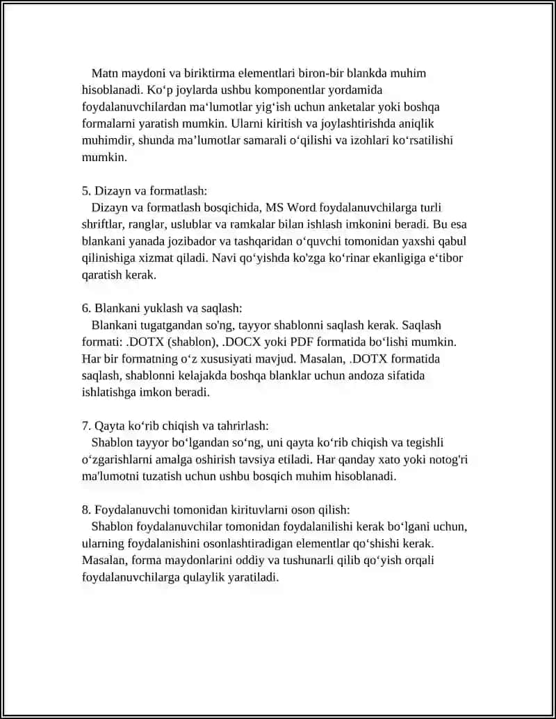 MS WORD MATN TAXRRIRLAGICHIDA TURLI XIL BLANKALAR YARATISH (ARIZA, KASALLIK KARTASI, ANALIZLAR BLANKASI VA HAKOZO) 4