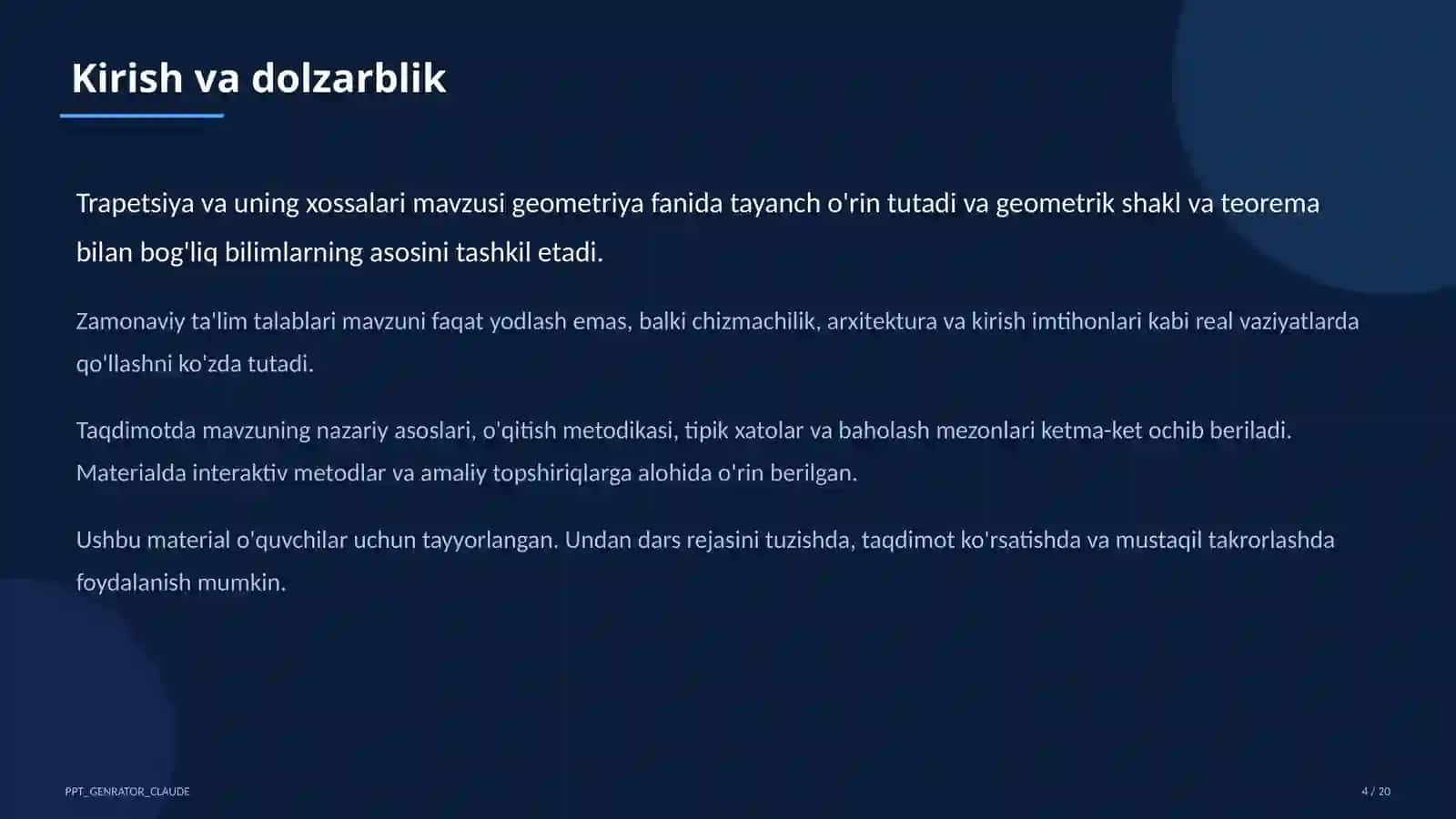 Trapetsiya va uning xossalari (8-sinf) 4