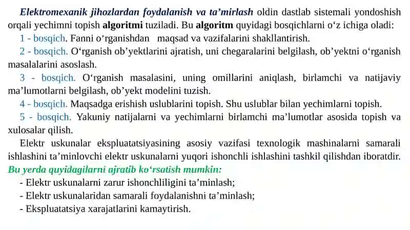 Elektromexanik jihozlaridan foydalanish va ta’mirlash 4