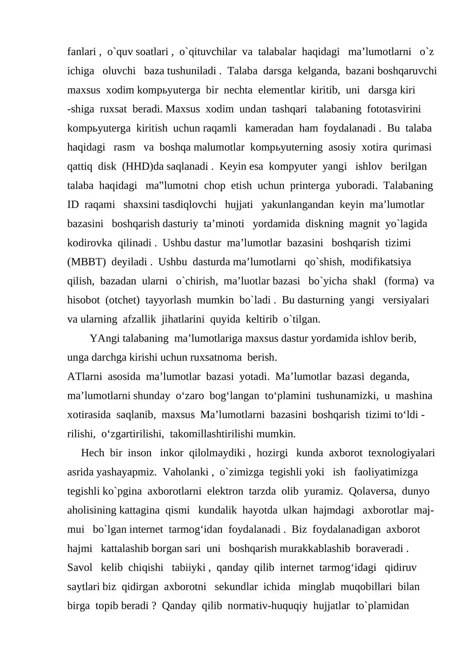 MA’LUMOTLAR BAZASI TEXNOLOGIYALARI FANIDAN 4