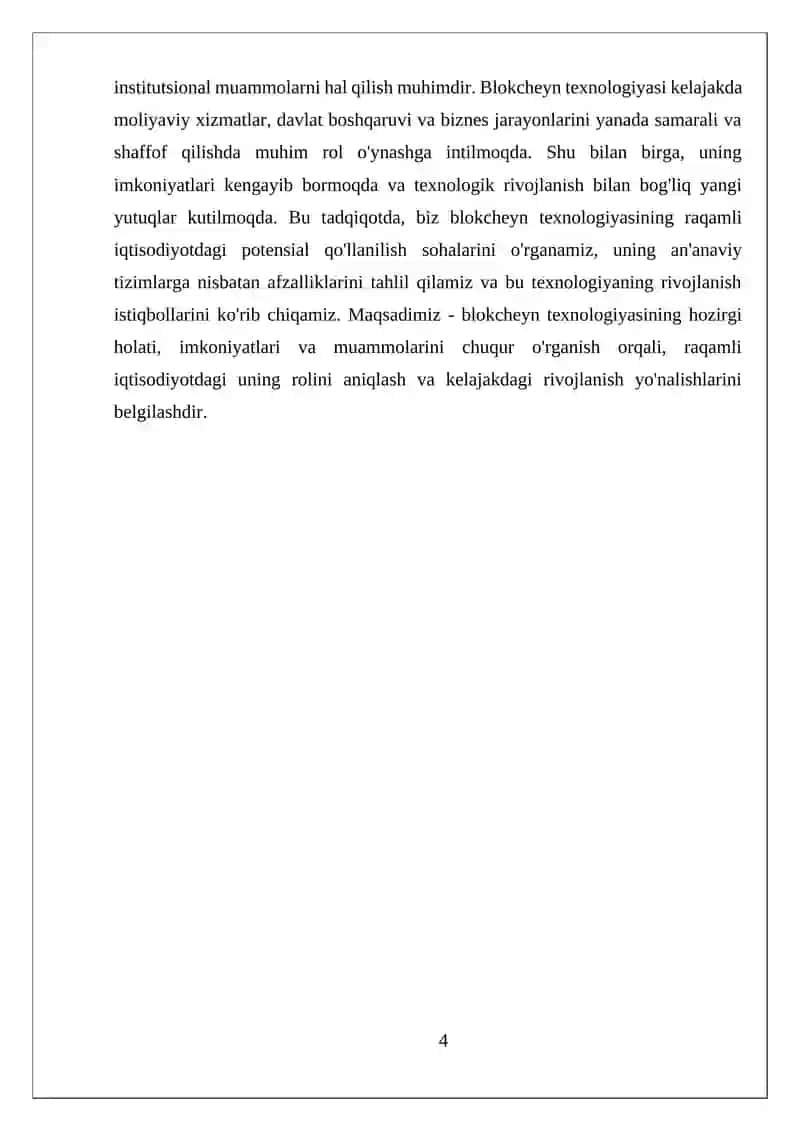 Blokcheyn: Raqamli iqtisodiyotdagi texnologiyalar va ilovalar 4