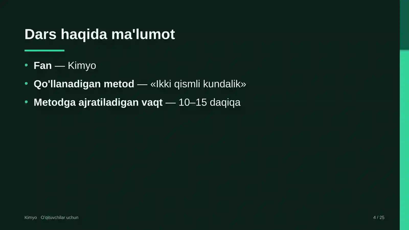 kimyo darslarida ikki qismli kundalik metodidan foydalanish 6260 4