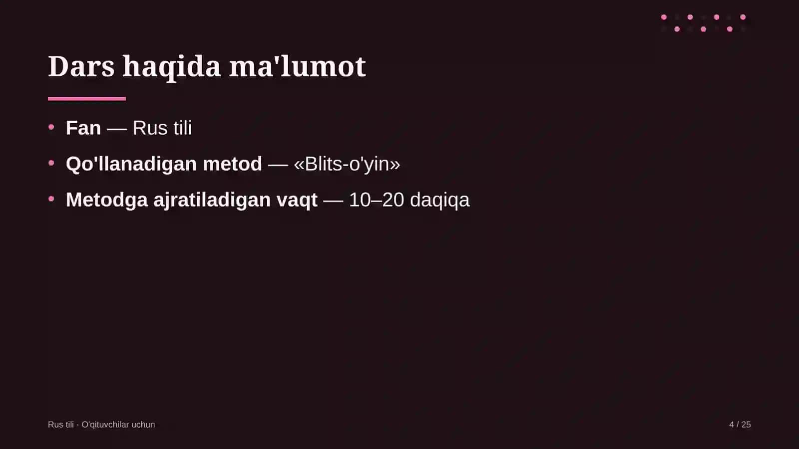 rus tili darslarida blits o'yin metodidan foydalanish 8716 4