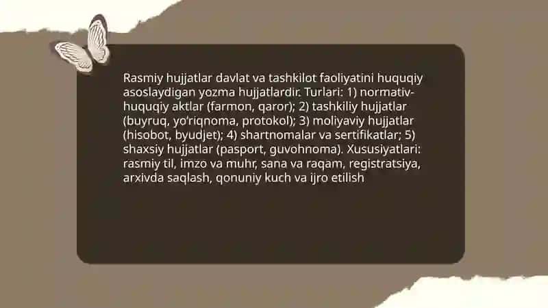 Hujjat turlari va xususiyatlari 4