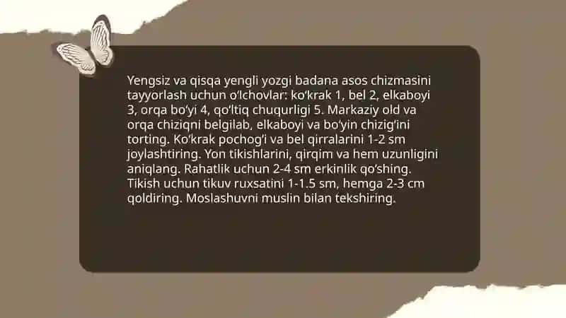 Ayollar asos chizmasini yozgi fasonda modellashtirish 4