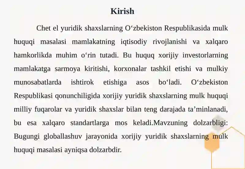 Chet elyuridik shaxslarning O‘zbekiston Respublikasi da mulk huquqi 4