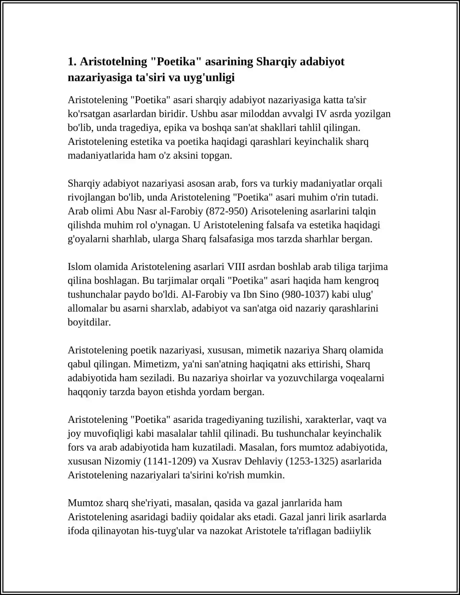 ARISTOTELNING POETIKA ASARINI OʻRGANISH SHARQINI YOZISH 4