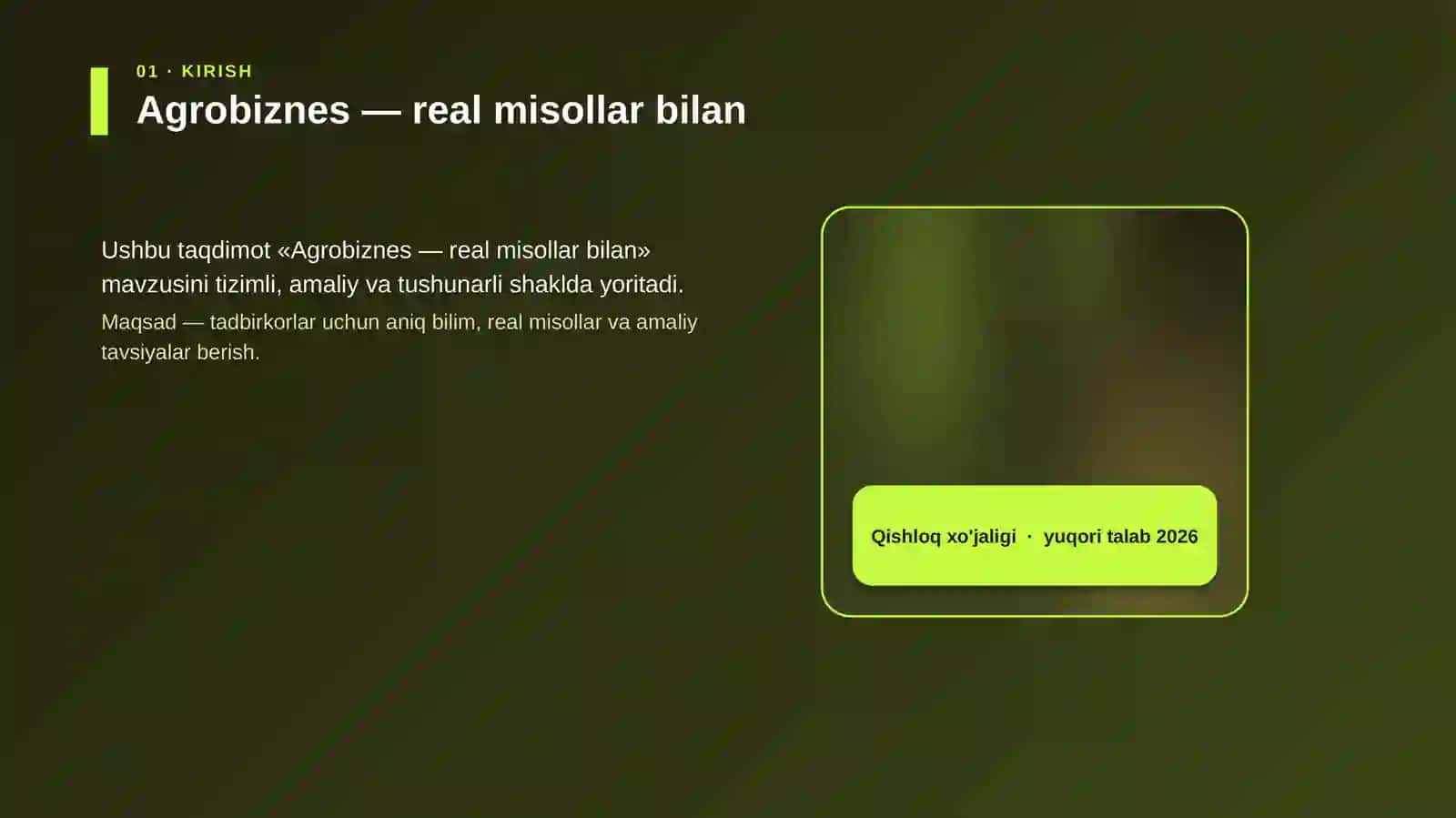 Agrobiznes — real misollar bilan 4