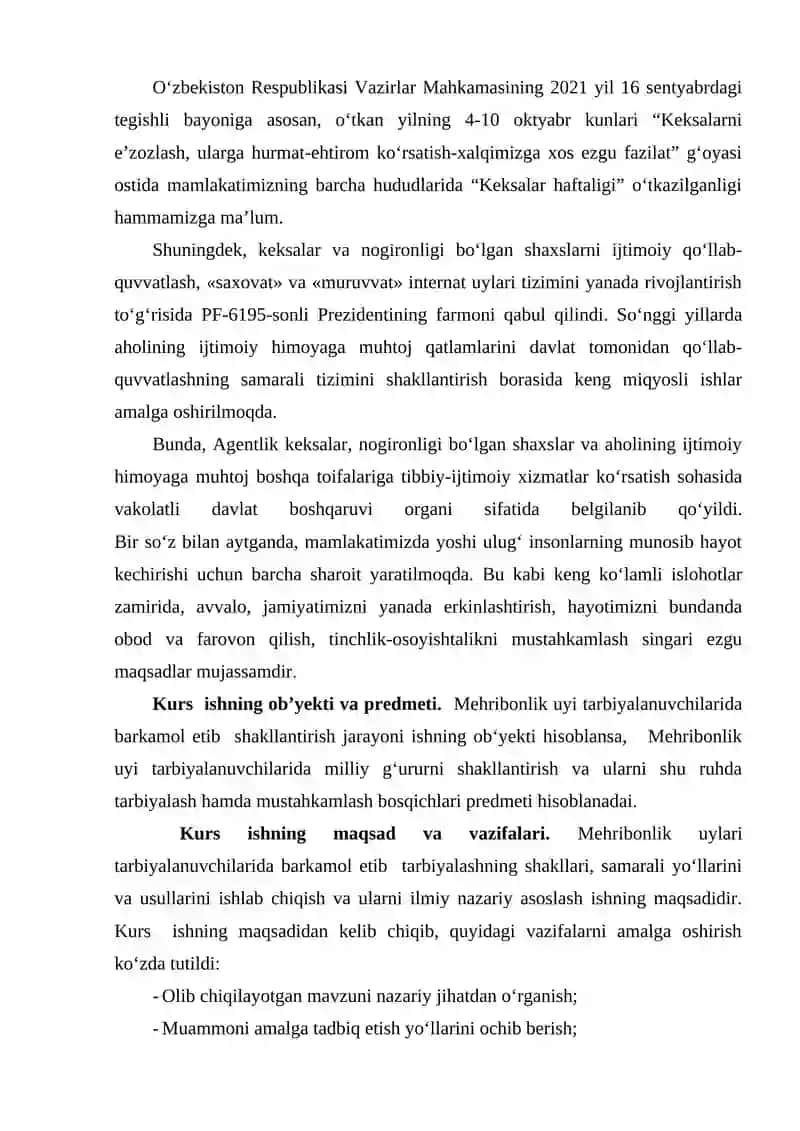 KEKSALAR VA NOGIRONLAR UCHUN INTERNAT UYLARIGA YO'LLANMA BERISH VA FUQAROLARNI PARVARISHLASH TARTIBINI KO'RSATISH 4