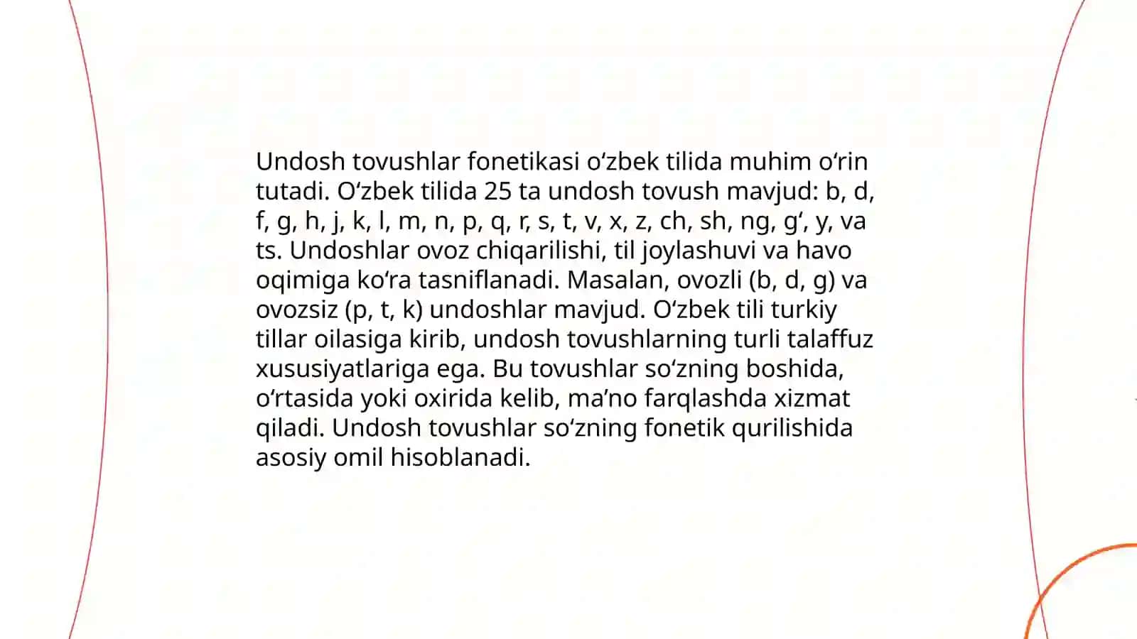 Fonetika.Unli va undoshlar.Leksikologiya.Ma'no ko'chish usulluri.Sintaksis.Gap bo'laklari 4