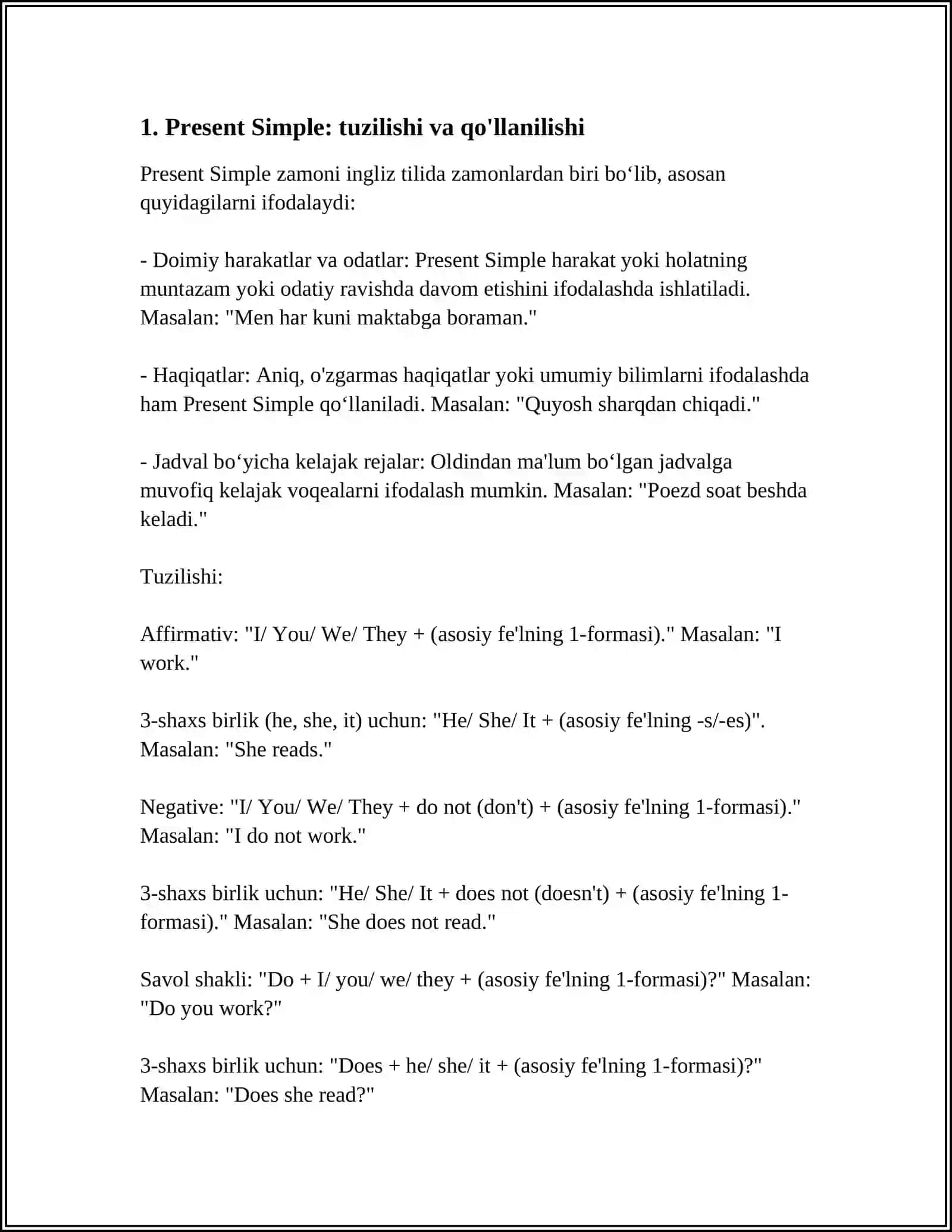 Mavzu: PRESENT SIMPLE, FREQUENCY OF ADVERBS, STATE VERBS AND ACTION 4
