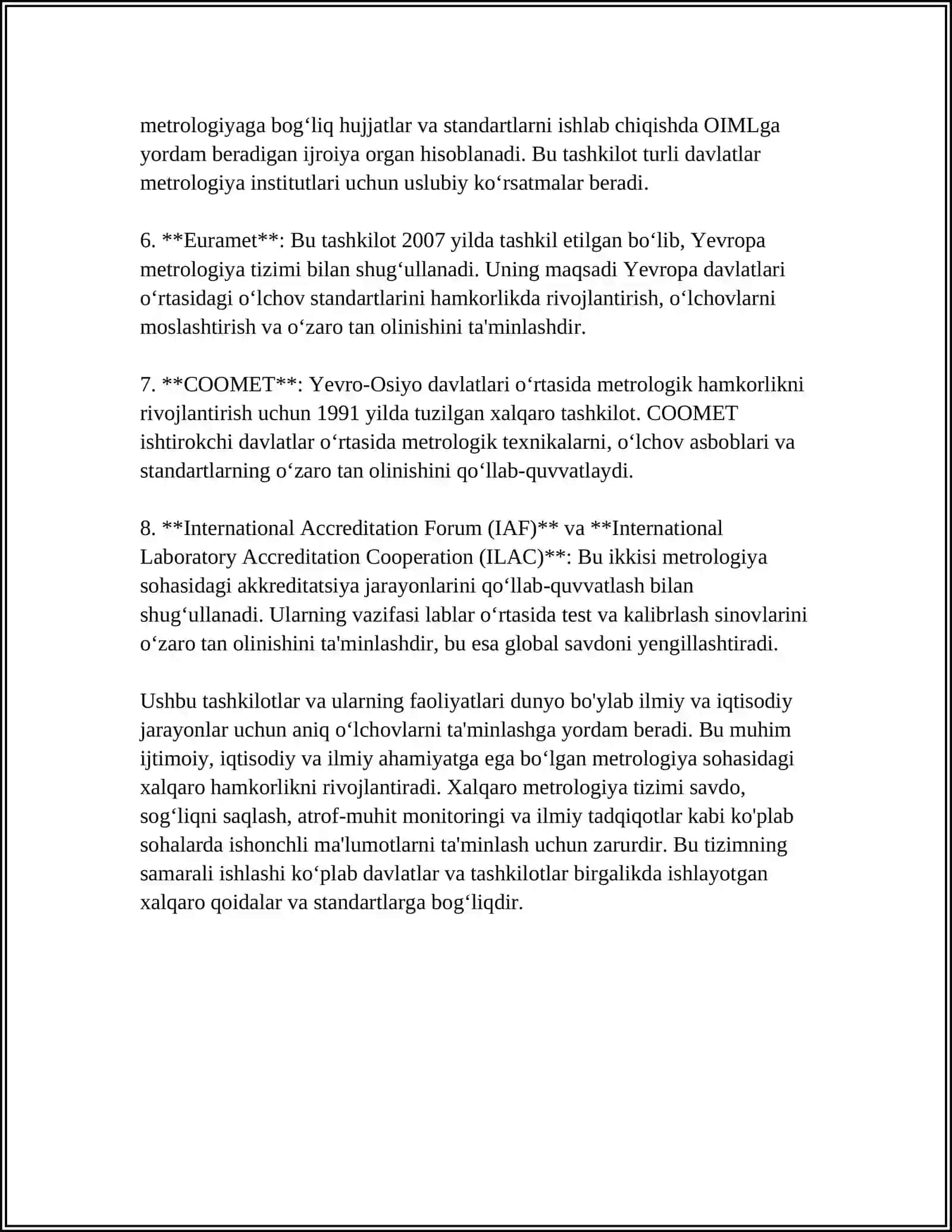 METROLOGIYA VA STANDARTLASHTIRISH BO'YICHA XALQARO TASHKILOTLAR 4