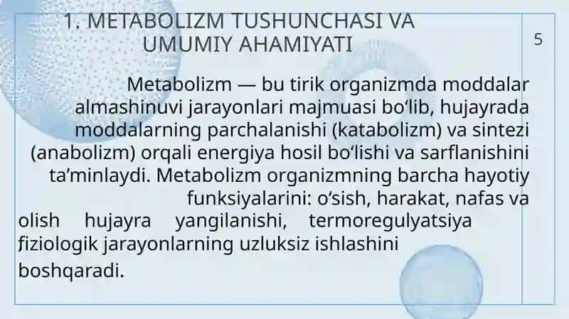 METABOLIZM JARAYONIDA ENERGIYA HOSIL BO’LISHI VA SARFLANSHI 4