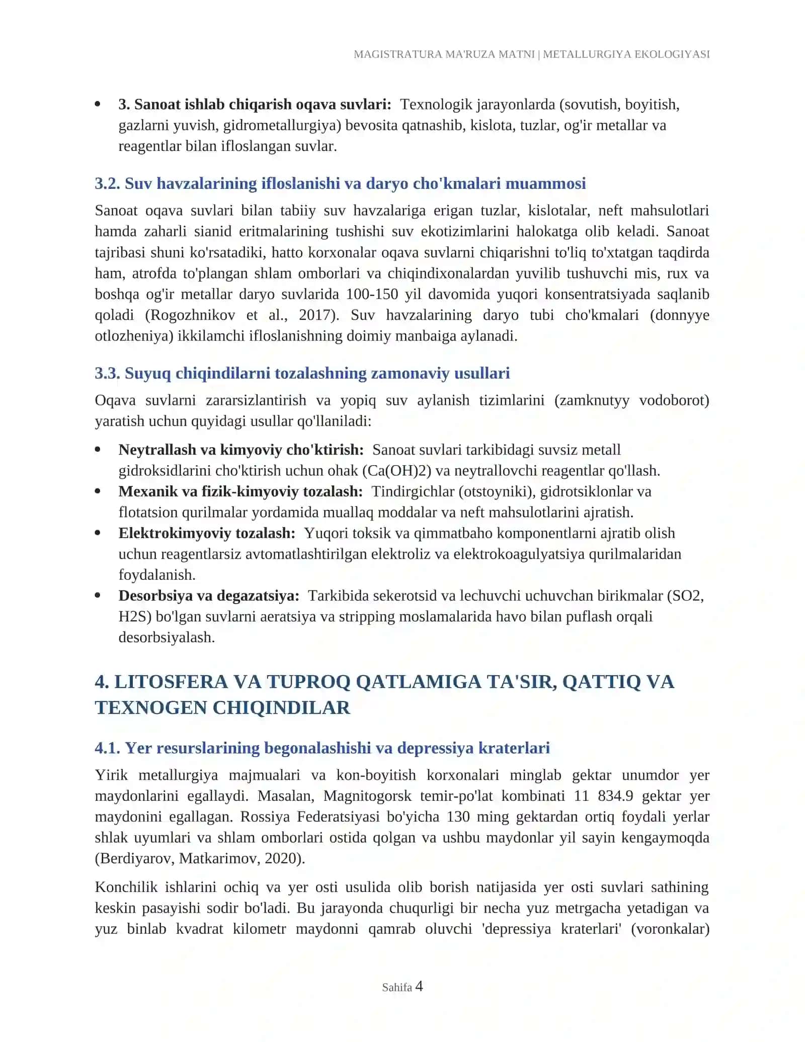 MAGISTRATURA MA'RUZA MATNI | METALLURGIYA EKOLOGIYASI 4
