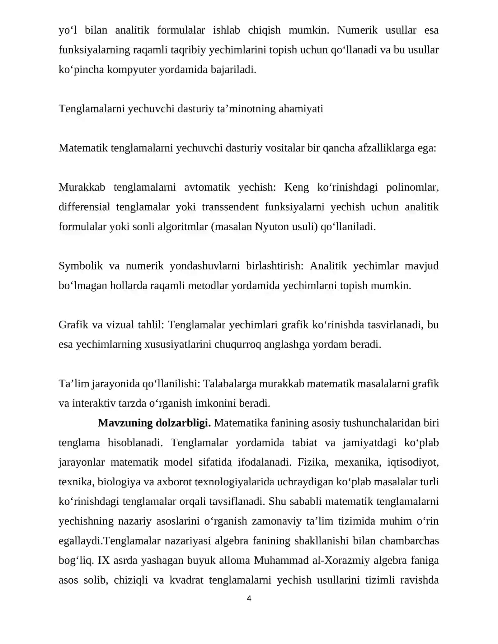 Matematik tenglamalarni natijasini chiqarib beruvchi dasturiy taminot 4