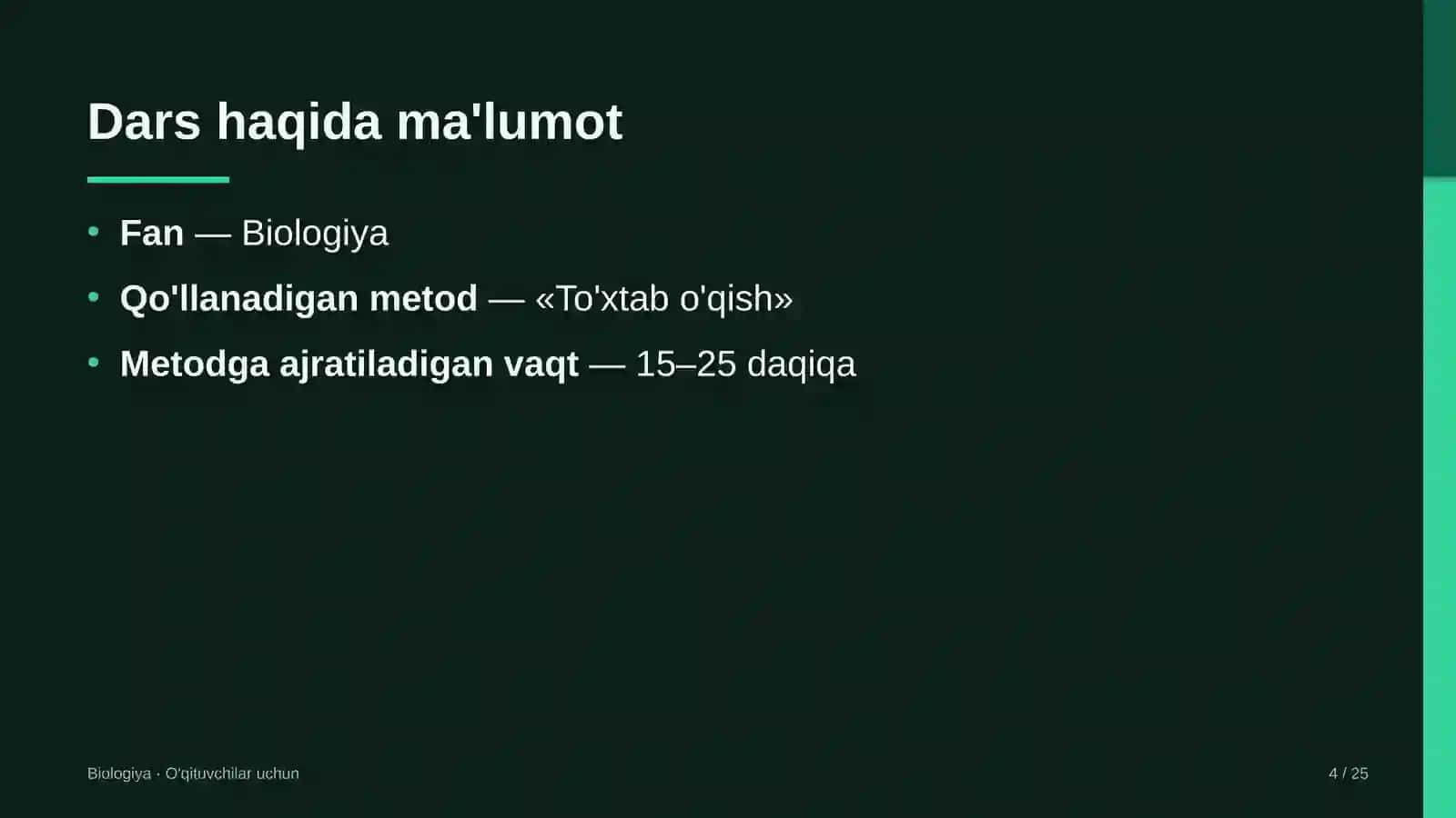 biologiya darslarida to'xtab o'qish metodidan foydalanish 8858 4